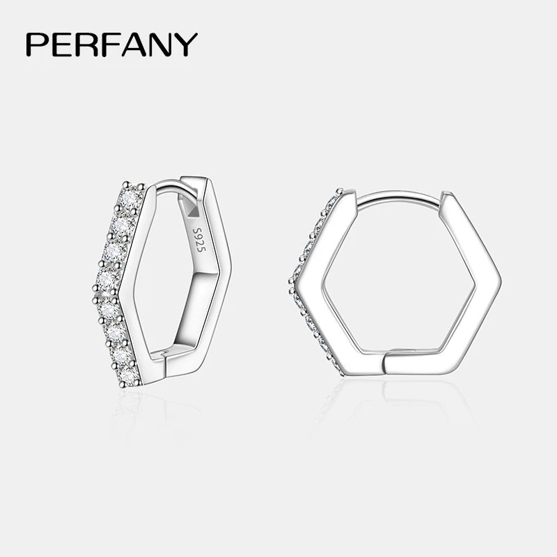 PERFANY All Moissanite Hoop Earrings for Women S925 Pure Silver Hexagonal Design Laboratory Diamond Fashion Luxury Jewelry - Madeinsea©