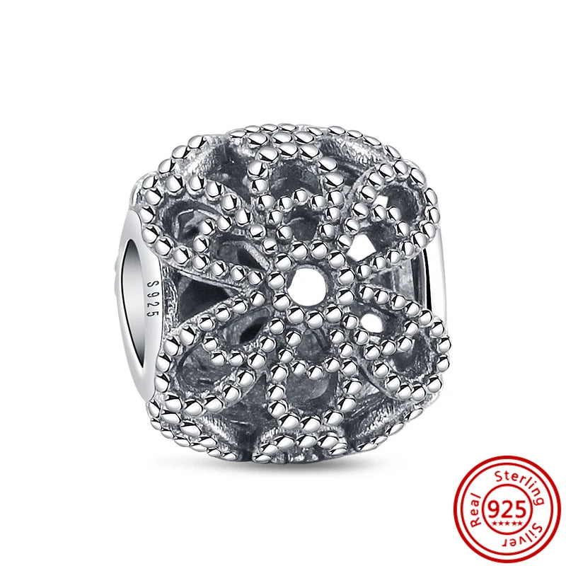 Authentic 100% 925 Sterling Silver Fit Original Pantaro Charms Bracelet Heart Round Style Simple Beads Women DIY Jewelry Making