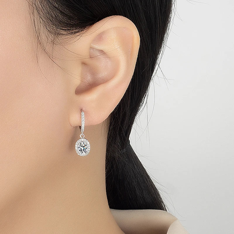 PERFANY 1CT Oval Cut Moissanite Drop Earring Ladies S925 Pure Silver Laboratory Cultivated Diamonds Luxury Wedding Jewelry
