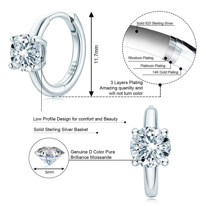 OXTAO Hoop Earrings D Color Moissanite Diamond Earrings 0.5ct For Women Real 925 Silver Four Claw Earrings Fine Jewelry Gift GRA