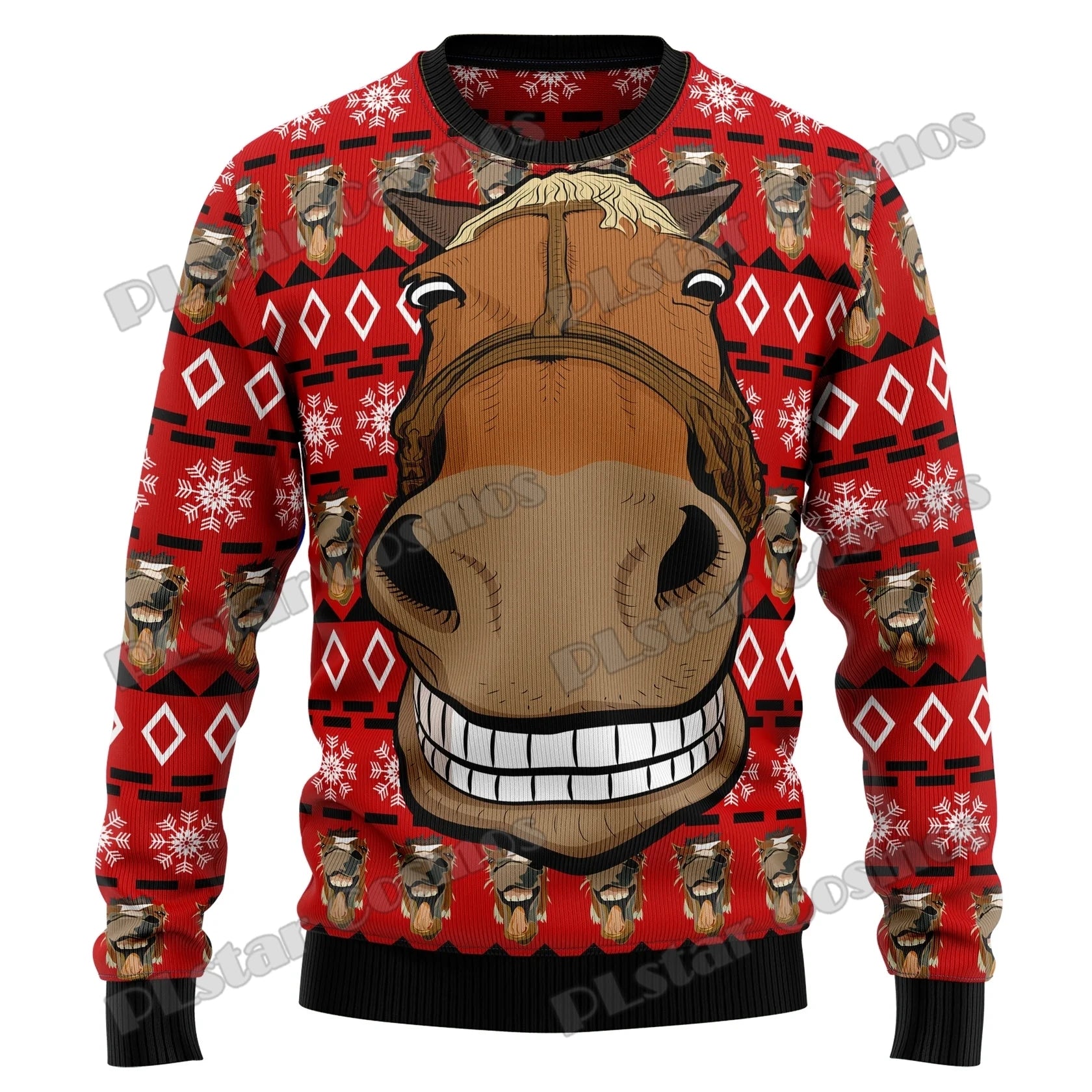 Funny Horse Christmas Graphic 3D Printed Fashion Men's Ugly Christmas Sweater Winter Unisex Casual Knit Pullover Sweater MYY15
