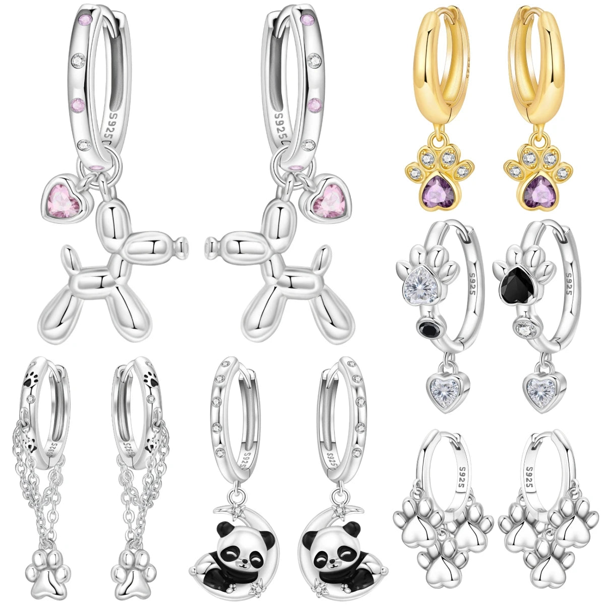 PANPOKI 925 Sterling Silver Pink Heart Balloon Dog Drop Earrings Women Earrings Birthday Party Fashion Jewelry Original Gifts