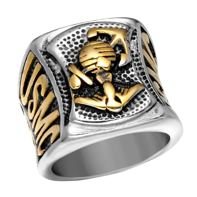 USMC Anchor Ring Stainless Steel Marine Corps Crew Jewelry European American Titanium Steel