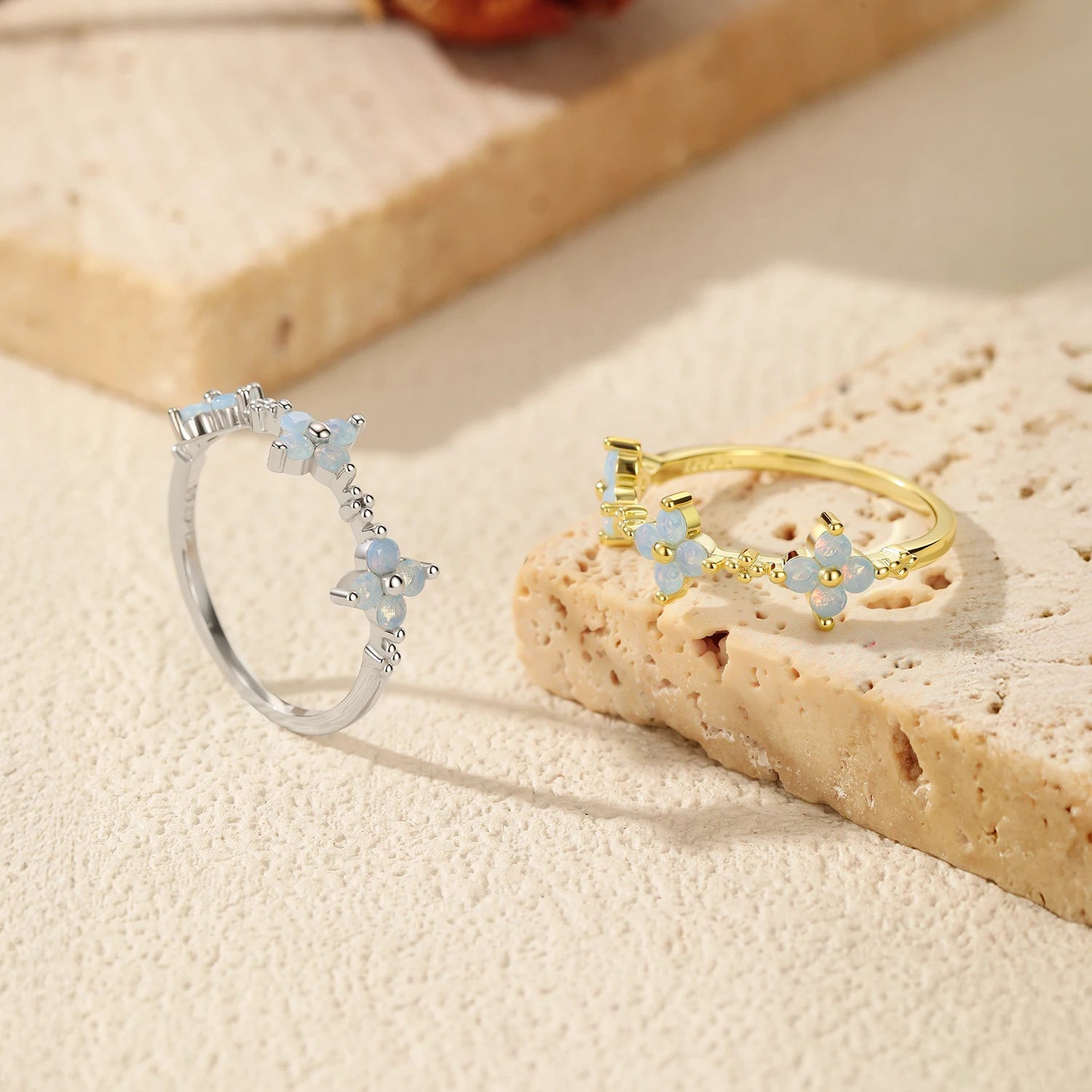 MODIAN 925 Sterling Silver Daily Sweet Opal Rings Trendy Four-Leaf Clover Eternity Band Rings For Women Fine Jewelry