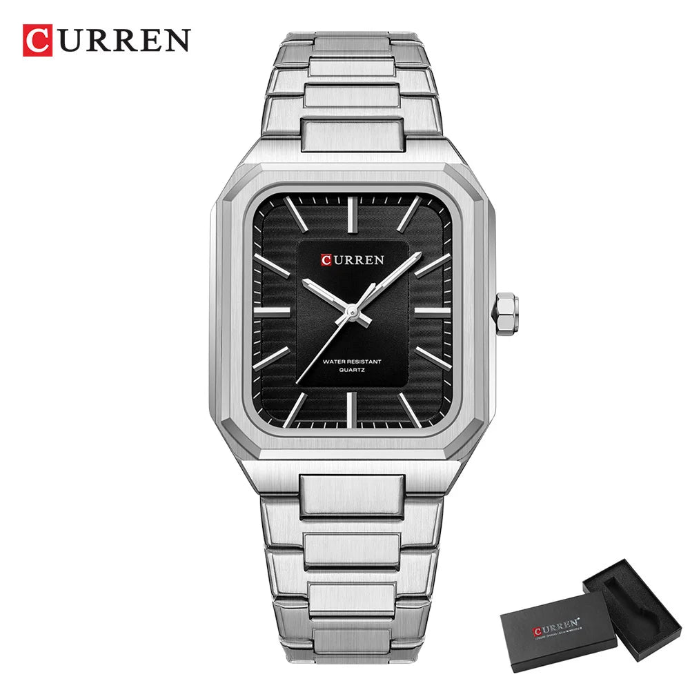 CURREN NEW Rectangular Business Watches for Men 2023 Fashion Brand Quartz Stainless Steel Band Wristwatch Male Clock 8457