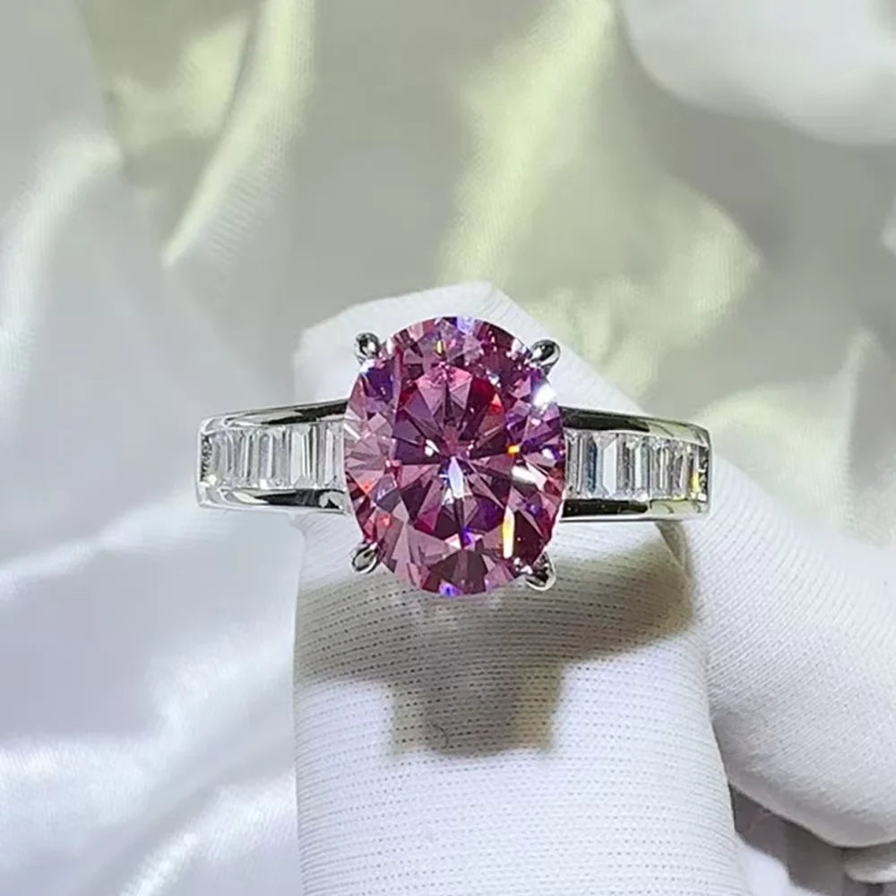 Serenity 3ct Oval Cut Pink Moissanite Rings for Women 100% S925 Sterling Silver Plated 18K Cultivated Diamond Rings Fine Jewelry