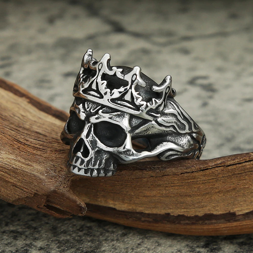 Gothic Vintage Stainless Steel Crown Skull Ring For Men Boys Punk Skull Rings Hip Hop Biker Mens Fashion Jewelry Gift Wholesale