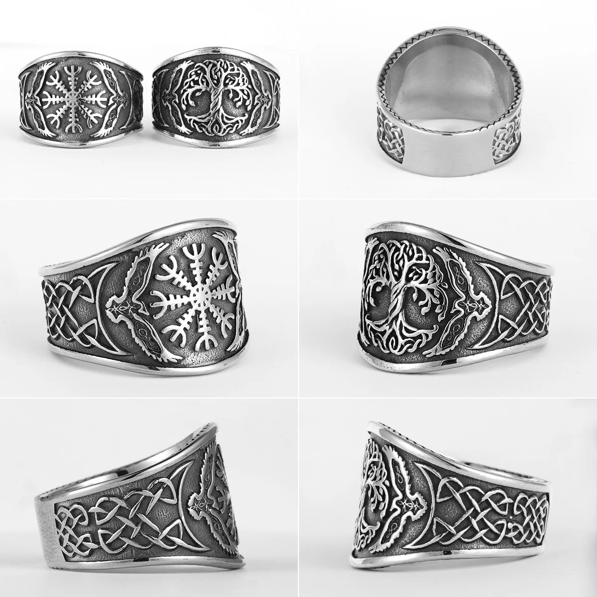 Viking Tree of Life Ring Stainless Steel Vegvisir Compass Men Rings Rock Retro for Male Rider Jewelry Creativity Gift Wholesale