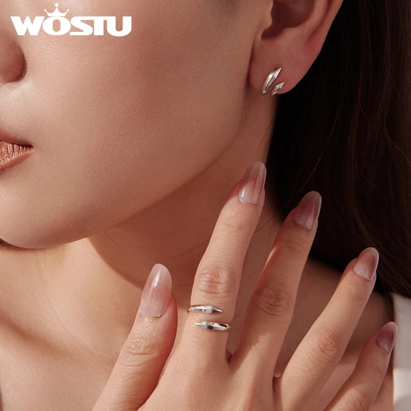 WOSTU Original S925 Sterling Silver Ring for Women, Modern Geometric Arrow Band, Minimalist Dainty Adjustable Stacking Jewelry