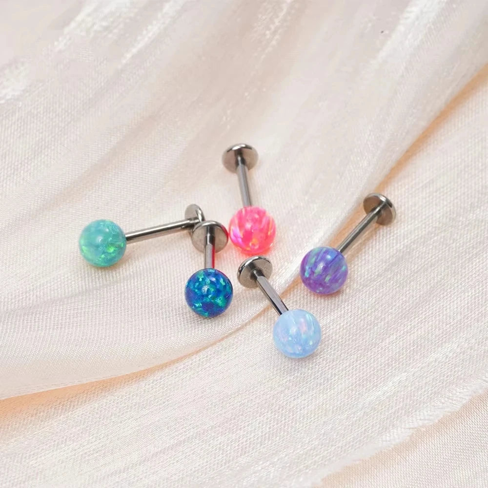 ASTM F136 Titanium Earrings Labret Colorful Opal Ball Sexy Nose Rings Lip Stud Ear Cartilage Tragus Piercing Body Jewelry