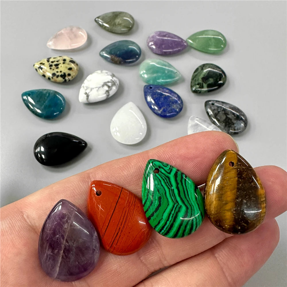 High Quality Smooth Water Drop Gem Pendant Natural Apatite Quartzs Labradorite Top Drilled Charm Bead For Jewelry DIY 18X25MM