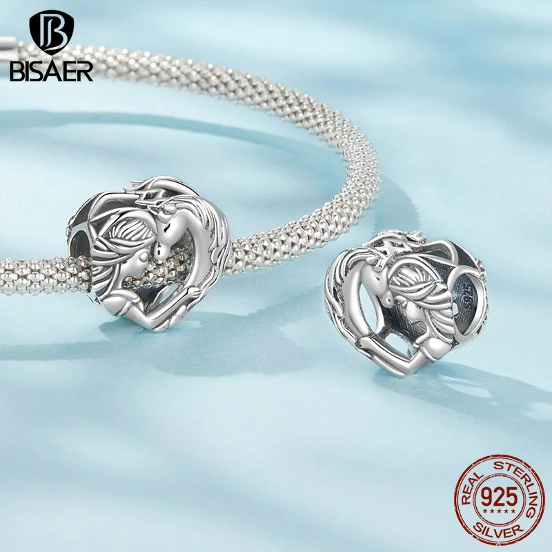 BISAER 925 Sterling Silver Horse Lover Girl Charm Double-Horse Celtic Knot Bead for Women DIY Bracelet & Neckalce Fine Jewelry