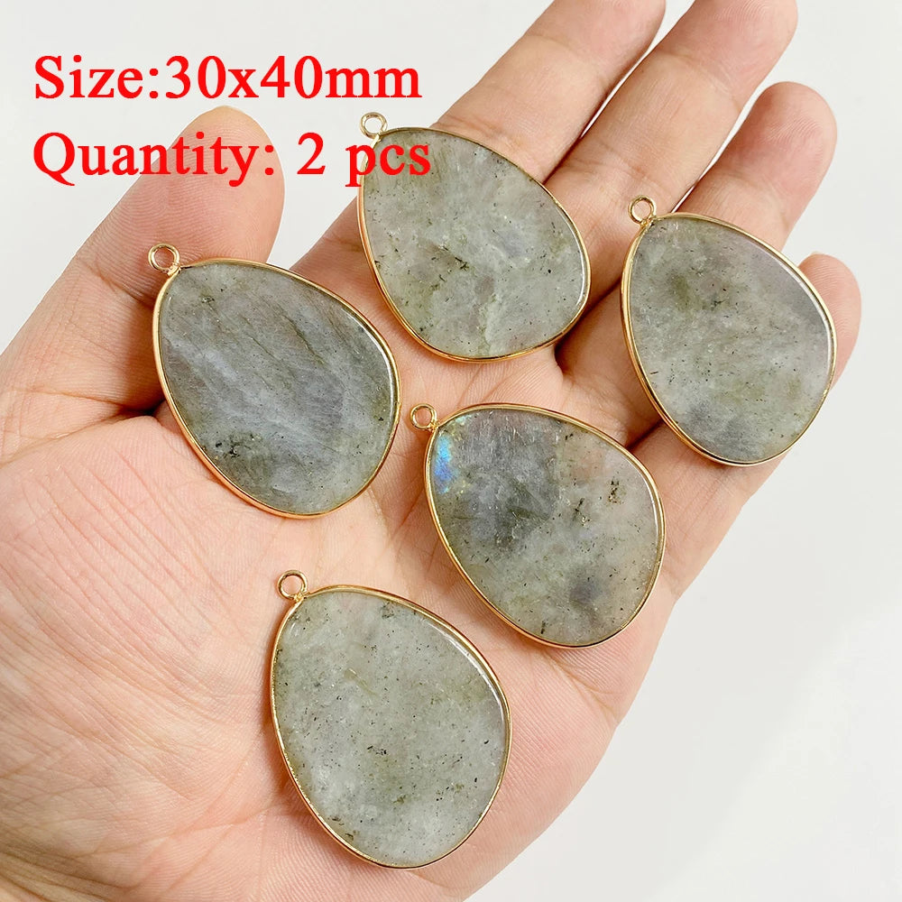 2PCS Natural Flash Labradorite Stone Pendant Irregular Shape Fashion Flash Labradorites Charms Connector For Jewelry Making DIY