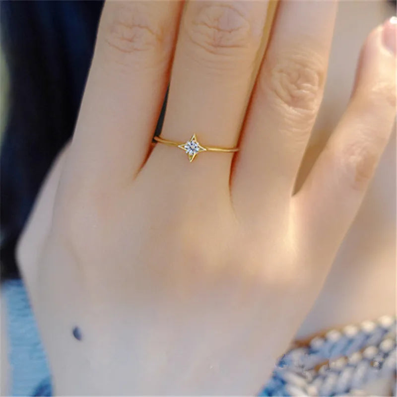 925 Sterling Silver Plating 14K Gold Sparkling Zirconia Star Rings For Women Fine Party Wedding Jewelry Gift