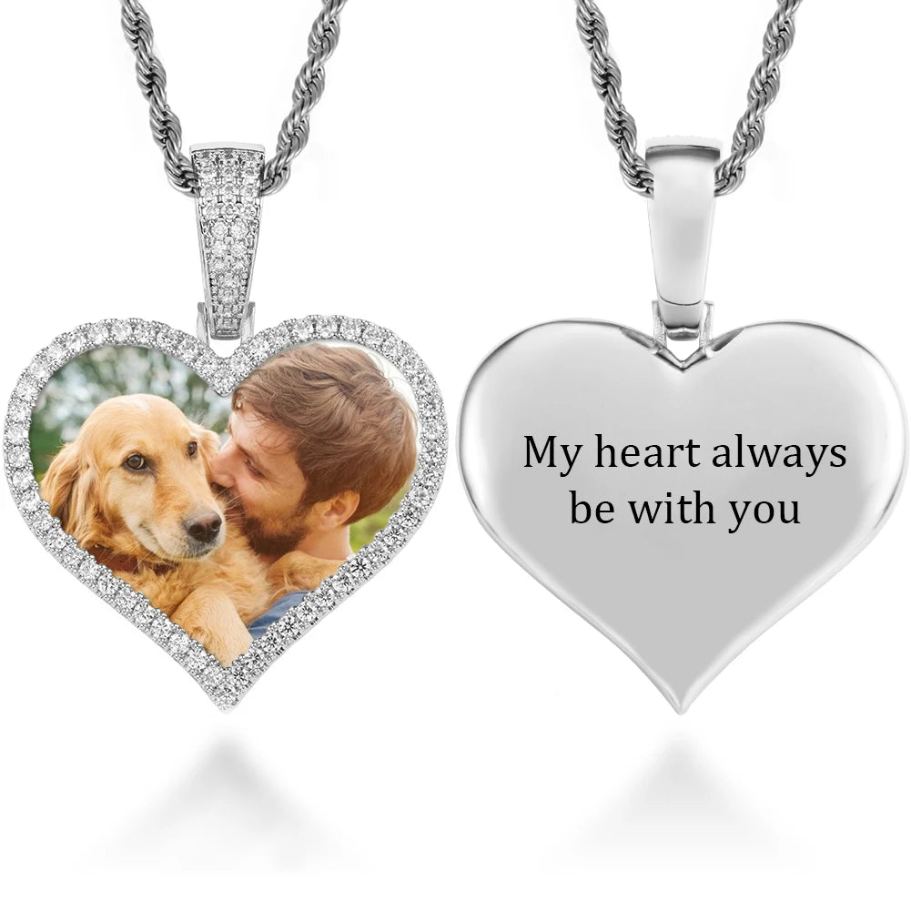 Heart Memory Medallions Custom Photo Pendant Necklace Chain For Mens Women Hip Hop Jewelry Personality Name Engraved Custom Gift