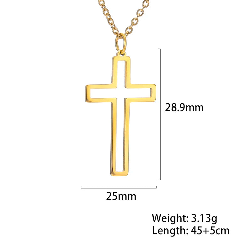 Openwork Cross Pendant Necklace for Women New Fashion Stainless Steel Gold Silver Color Necklace Jewelry Christmas Gift