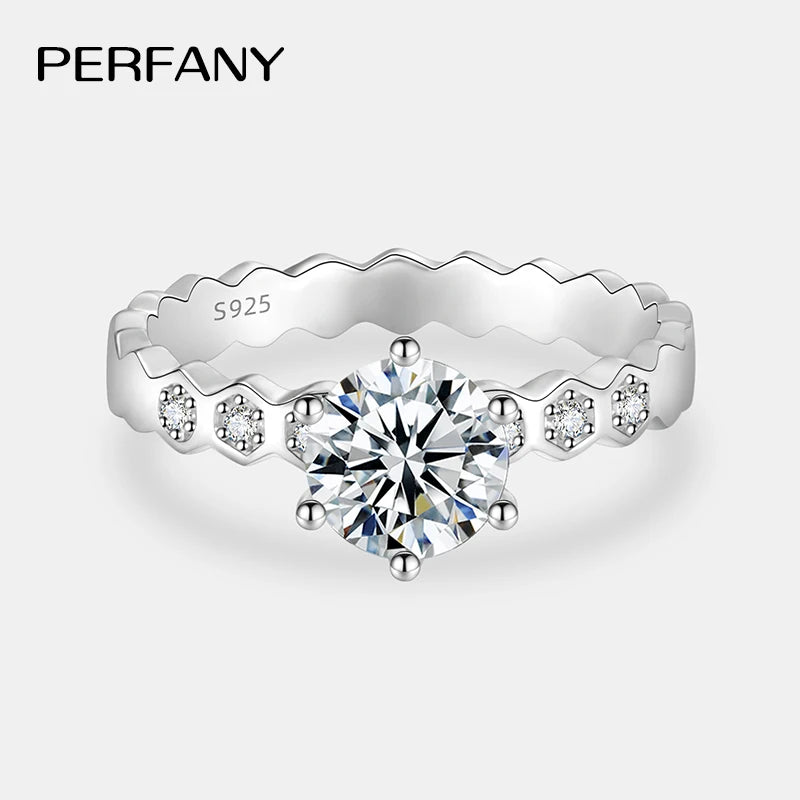 PERFANY 0.5/1CT Moissanite Ring for Women S925 Pure Silver Honeycomb Design Certified Diamond Wedding Band Luxury Jewelry - Madeinsea©