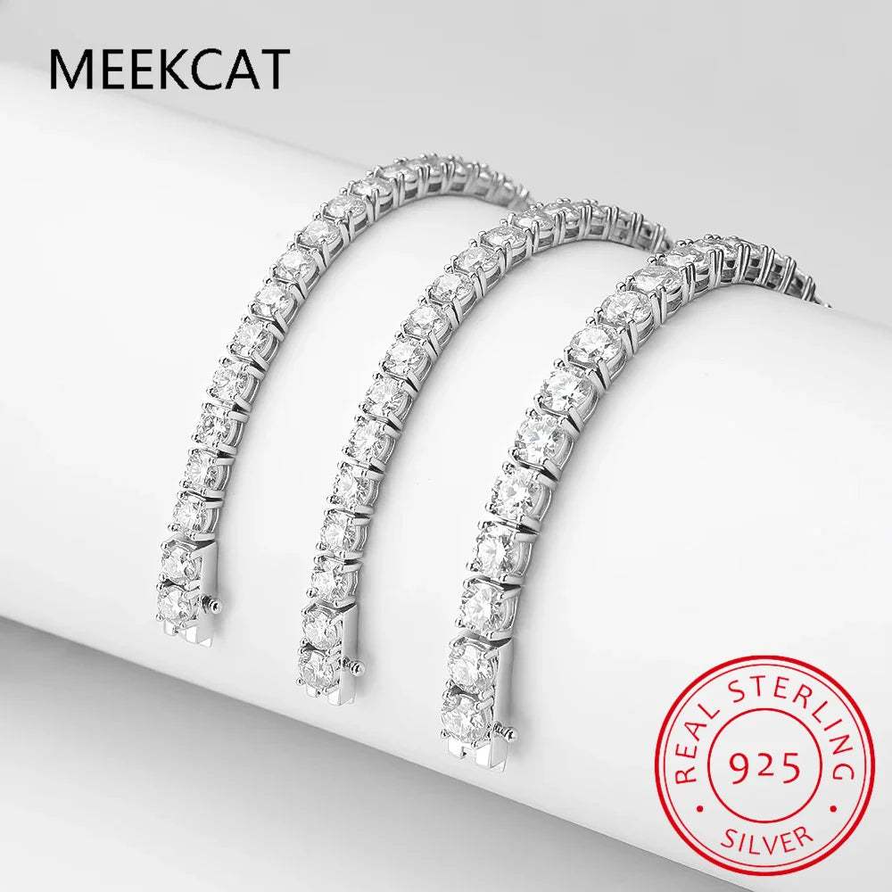 100% 925 Sterling Silver 3/4/5mm Moissanite Gemstone Bangle Charm Wedding Tennis Chain Bracelet Fine Jewelry Wholesale
