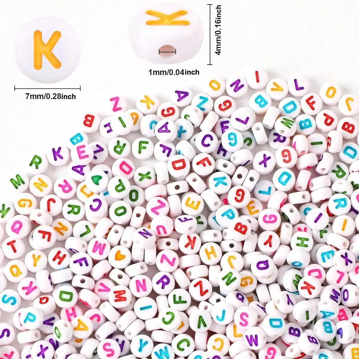 500/1000 PCS White Circular Colored Letter Acrylic Bead, Jewelry Production Bracelet Neckline Keychain DIY