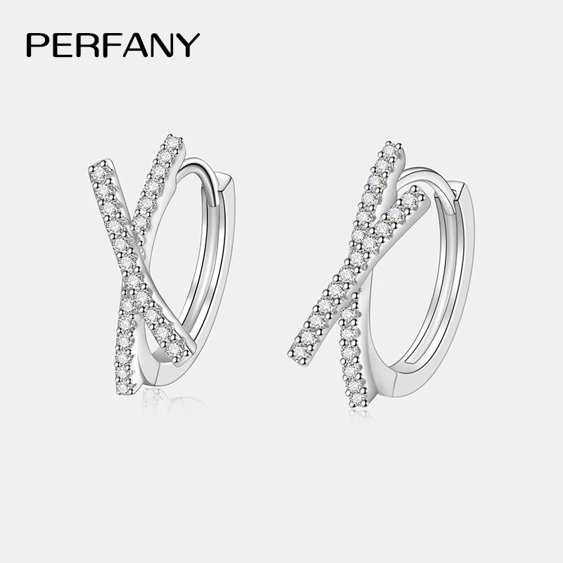 PERFANY 0.28CT Full Moissanite Hoop Earrings Women S925 Pure Silver Cross Design Laboratory Diamond Fashion Jewelry Party Gift - Madeinsea©