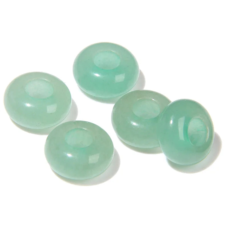 5PCS Natural Big Hole Round Abacus Bead 14mm Opal Tiger Eye Jade Hollow Stone Pendant For Jewelry Making Necklace Earrings DIY