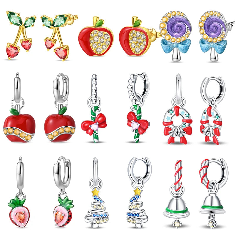 Christmas Series For Womens Earrings 925 Sterling Silver Christmas Bell Flower Apple Earrings Fine Party Wear Jewellery Gift