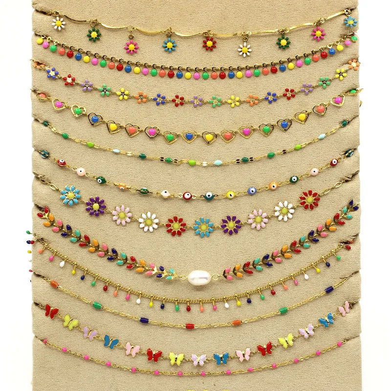 New Bohemian Colored Enamel & Stainless Steel Necklaces