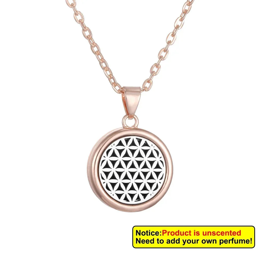 2025 New Tree of Life Aromatherapy Necklace Golden Rose Color Open Locket Scent Aroma Perfume Essential Oil Diffuser Necklace
