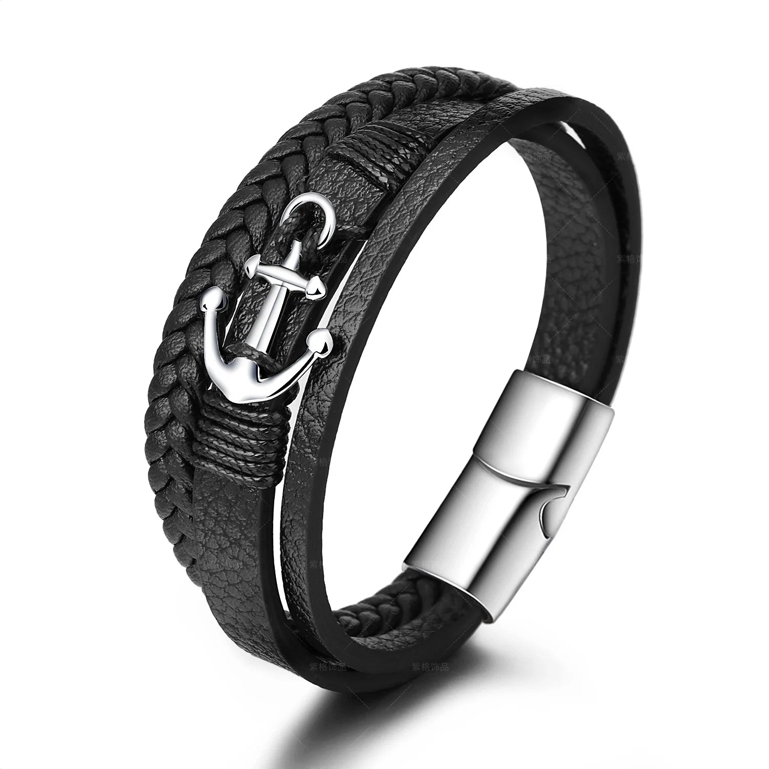 Woven Metal Steel Boat Anchor Bracelet Men's Handmade Leather Bracelet Fashion Personality National Style Jewelry