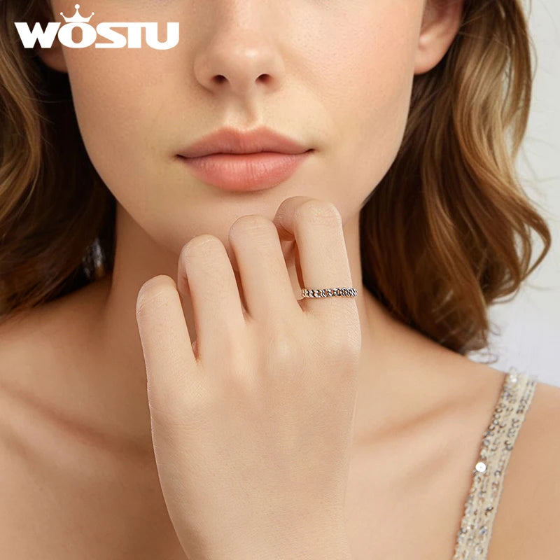 WOSTU Real 925 Sterling Silver Punk Cuban Link Ring For Women Stylish Retro Adjustable Ring for Women Hip Hop Girls Party Gift