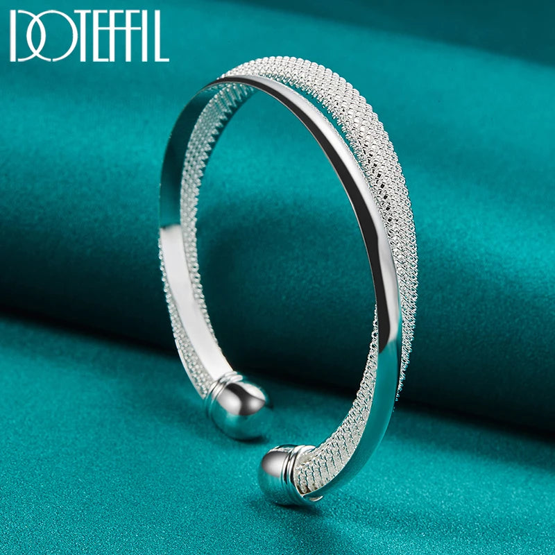 DOTEFFIL 925 Sterling Silver Large Reticulated Smooth Bangle Bracelet For Woman Man Wedding Engagement Jewelry - Madeinsea©