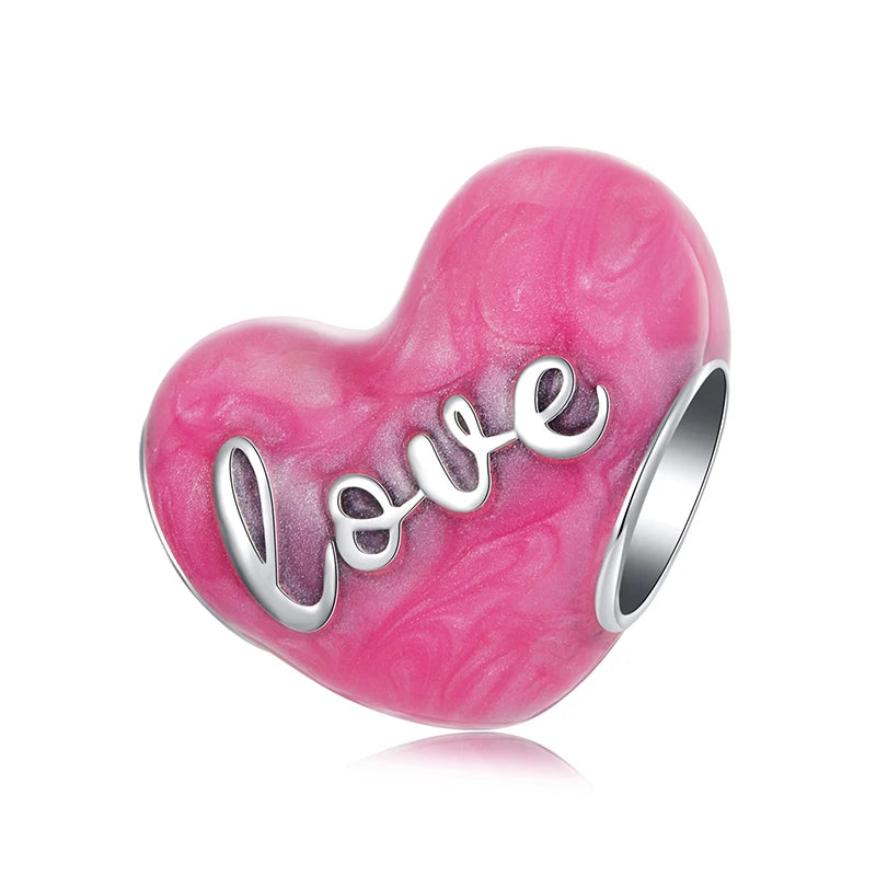 WOSTU 925 Sterling Silver Pink Love Heart Charms Bead Infinite Love Pendant Fit Bracelet Valentine Jewelry Mother's Day Gift