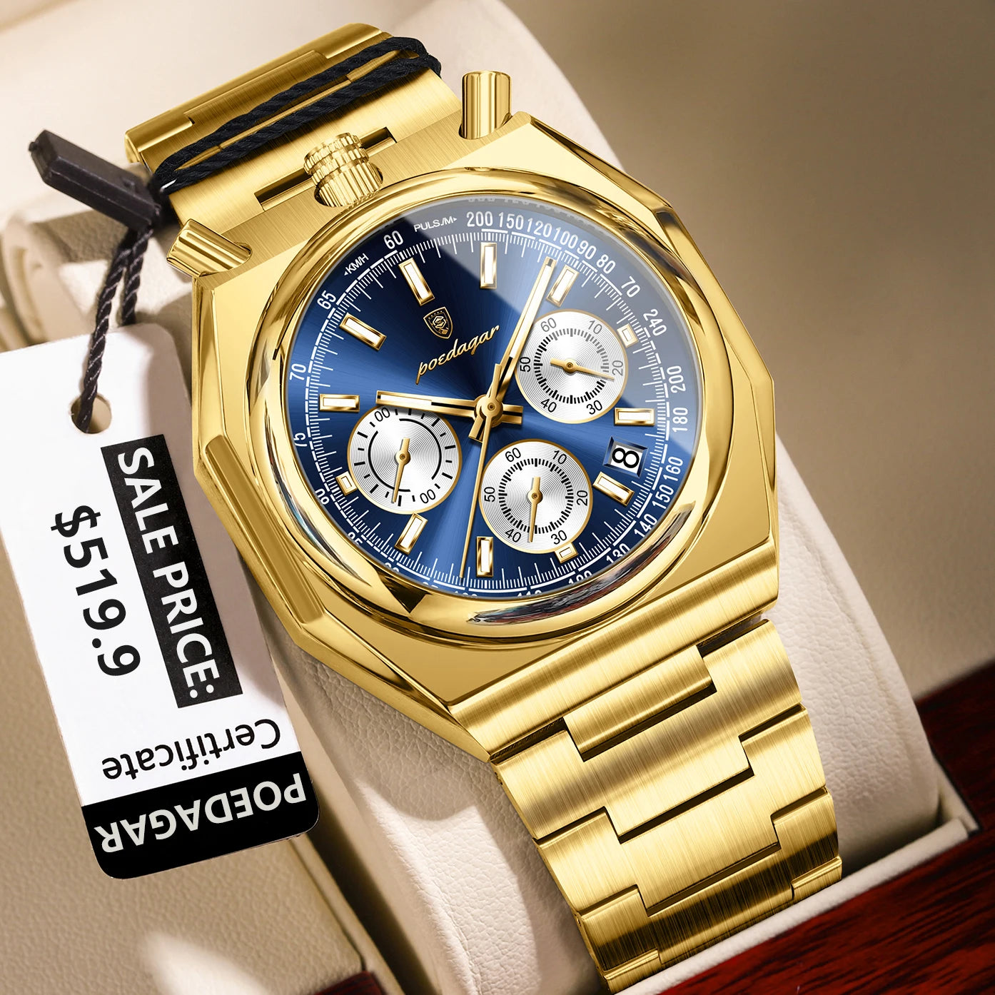 POEDAGAR Top Luxury Man Wristwatch Fashion Luminous Date Stainless Steel Men Watch Chronograph High Quality Men's Quartz Watches