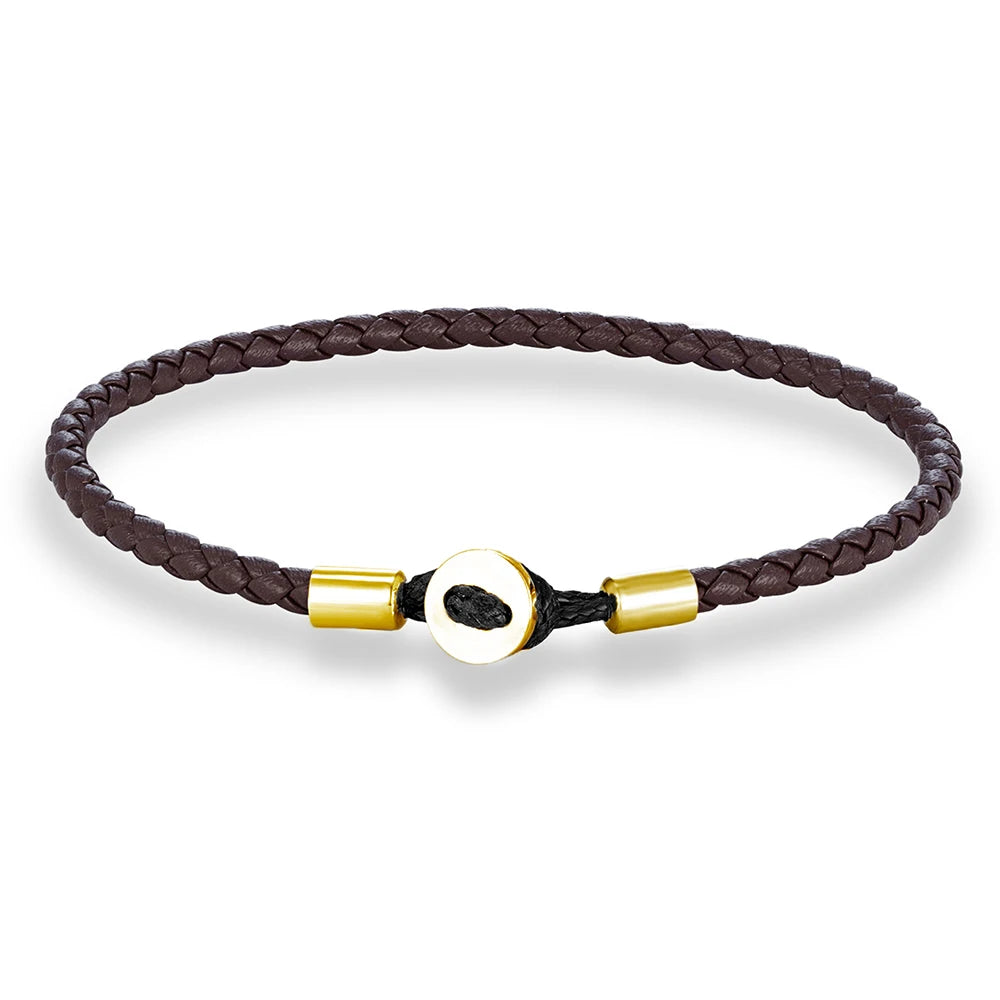 MKENDN Simple Style Gold Color Stainless Steel Button Braided Leather Bracelet For Men Women Couple Jewelry Gifts Homme