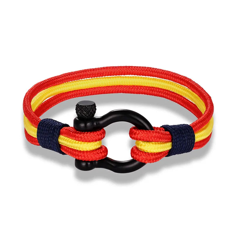 MKENDN Black Stainless Steel Shackle Buckle Men Women Handmade Woven Multilayer Design US France Spain Flag Couple Jewelry Gifts - Madeinsea©