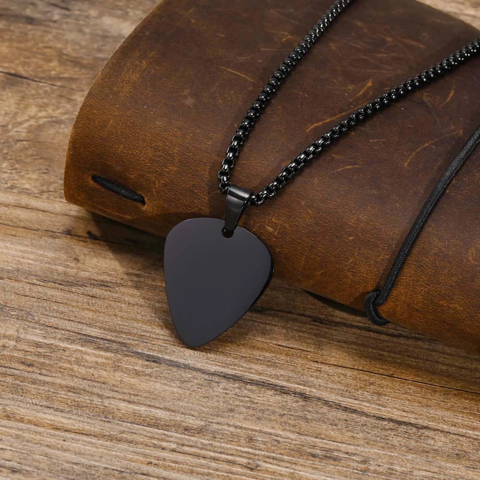 Vnox New Unique Guitar Pick Necklace for Men Boys, Stainless Steel Guitar Picks Pendant Collar to Music-lovers Gifts Jewelry