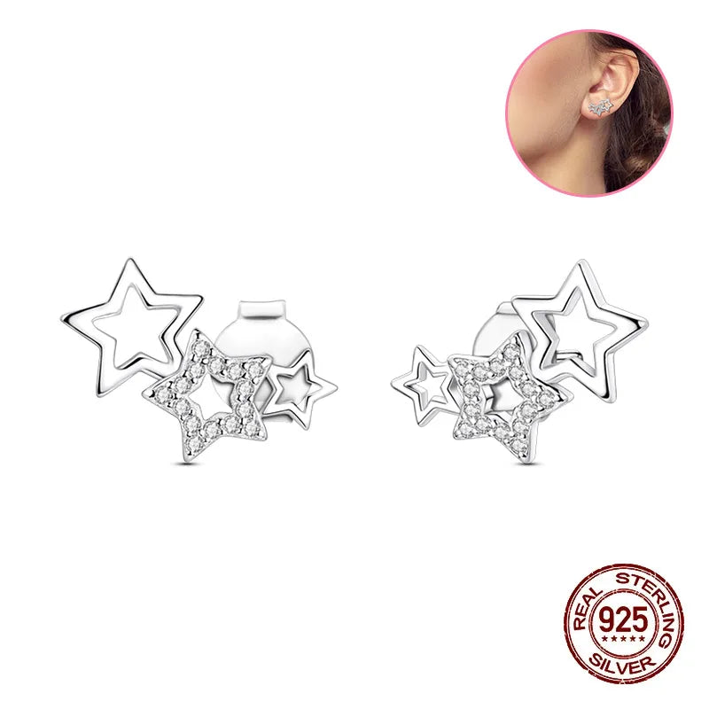 Crystal Zircon 100% 925 Sterling Silver Earrings Butterfly Zirconia Silver Stars Stud Earrings For Women Sterling Silver Jewelry