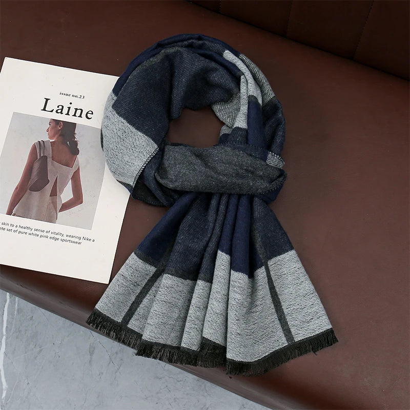 Luxury Winter Man Scarf Plaid Shawl Warm Autumn Cashmere Handkerchief Soft Outdoor Muffler Bufanda Solid Man Scarf 2025 - Madeinsea©