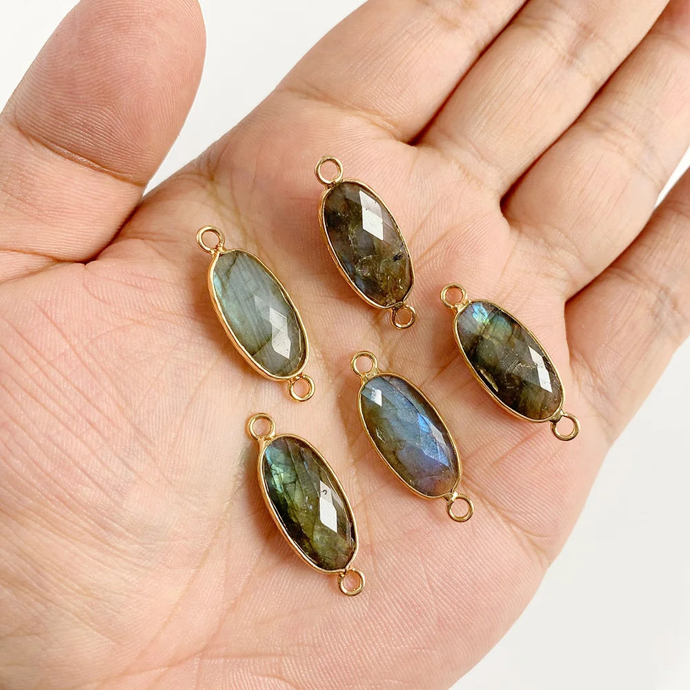2PCS Natural Flash Labradorite Stone Pendant Irregular Shape Fashion Flash Labradorites Charms Connector For Jewelry Making DIY