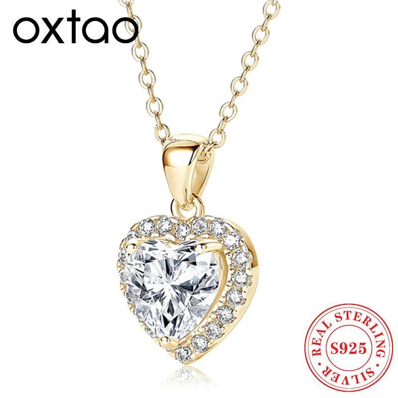 OXTAO 2.0ct Heart Moissanite Pendant Necklace Adjustable 925 Sterling Silver Trend Luxury Clavicle Chain Necklace Jewelry