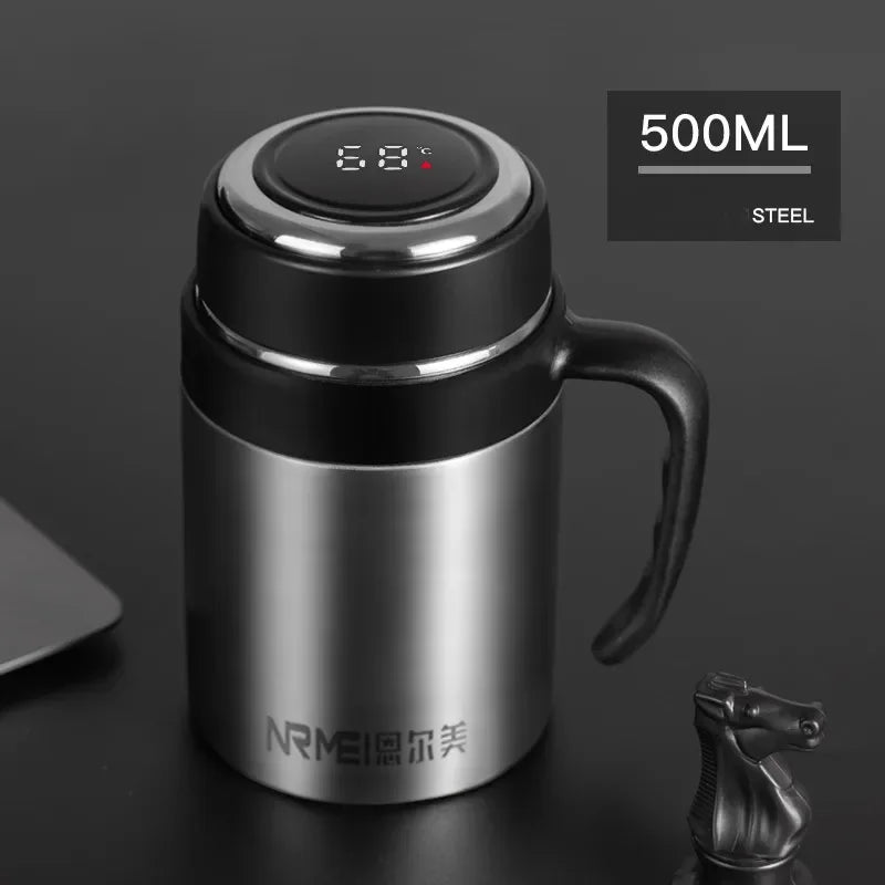 500/650ml Digital Display Thermos Cup with Tea Infuser Premium Stainless Steel Vacuum Flasks Portable Handgrip Tea Mugs