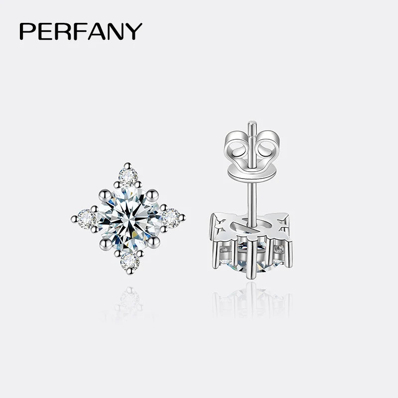 PERFANY 0.5/1CT Moissanite Earrings for Women S925 Pure Silver Four Claw Star GRA Certified Diamond Earrings Party Jewelry - Madeinsea©