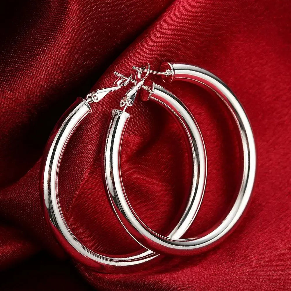 Top Quality 925 Sterling Silver Earrings Simple Round Circle Hoop Earrings For Woman Fashion Wedding Engagement Charm Jewelry - Madeinsea©
