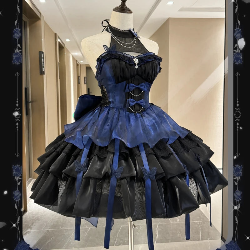 Vintage Victorian Lolita Princess Mini Dress Women Gothic Y2k Bow Lace Ruffles Sleeveless Party Dresses Girl Sweet Elegant Dress