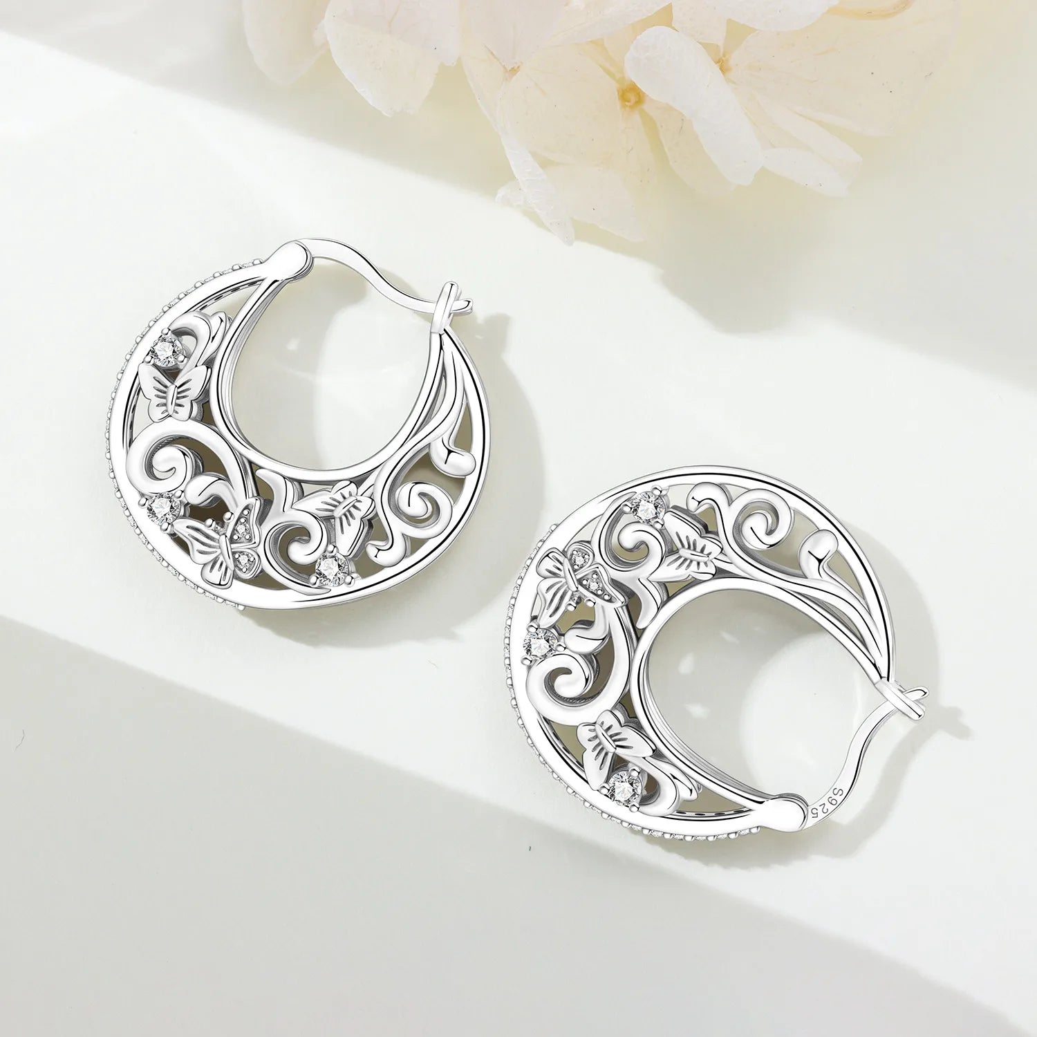 PANPOKI S925 Sterling Silver Sparkling Butterfly Insects Earrings Hoop Earrings For Women Jewelry Original Party Trendy Gifts