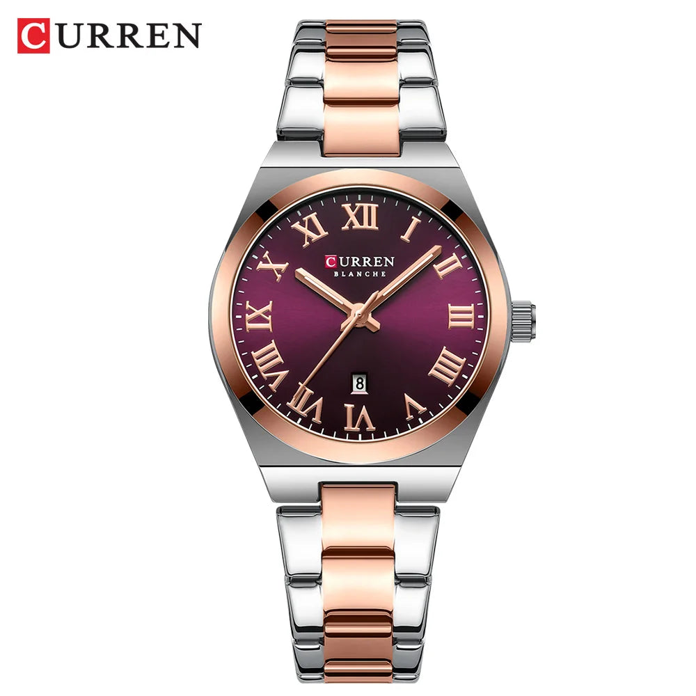 CURREN Fashionable Quartz Watches for Women Roman Numerals Simple Elegant Stainless Steel Braclete Ladies Wristwatch