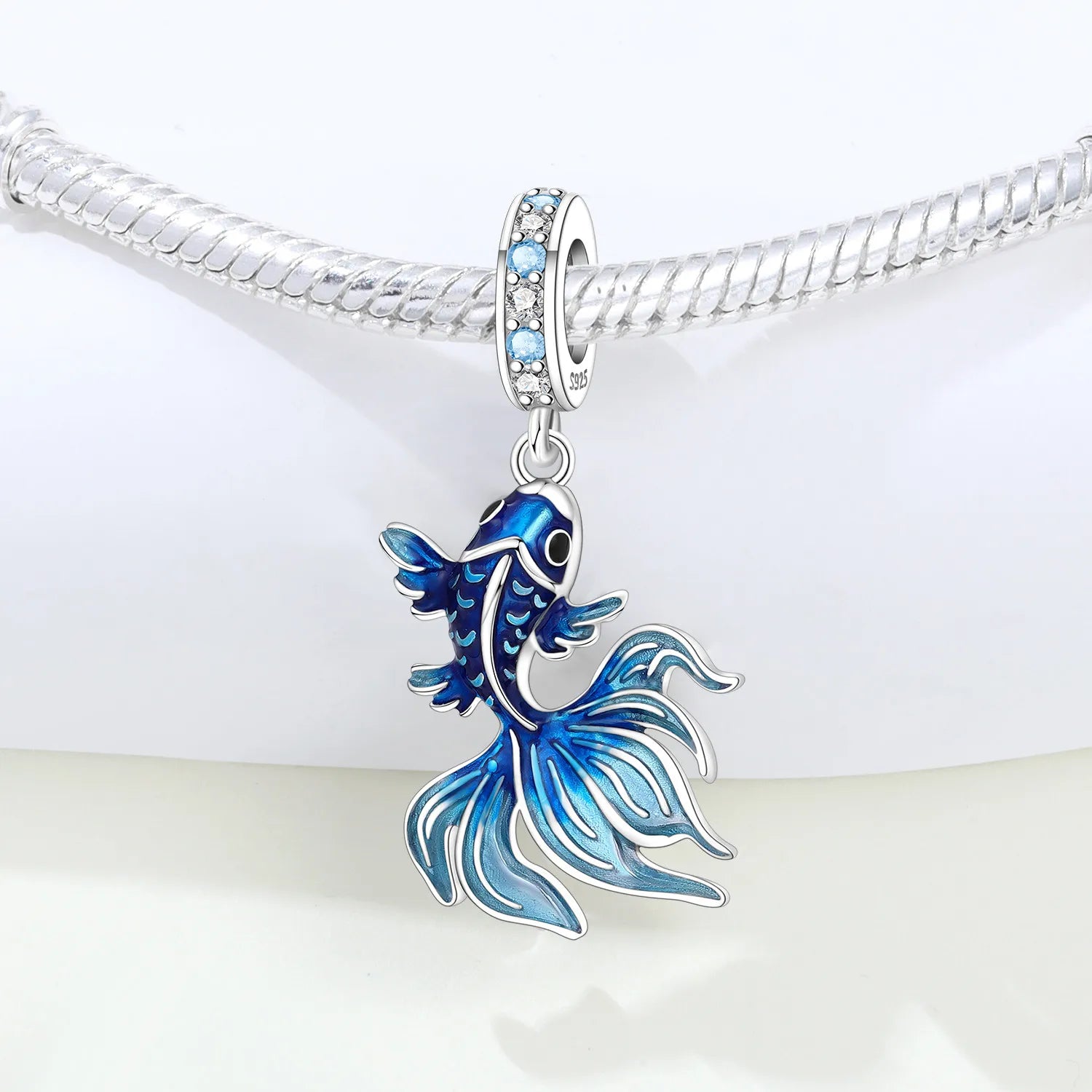 PANPOKI 925 Sterling Silver Blue Fish Lucky Symbol Beads Original Pendants Bracelet Charm Jewelry Party DIY Trendy Gifts