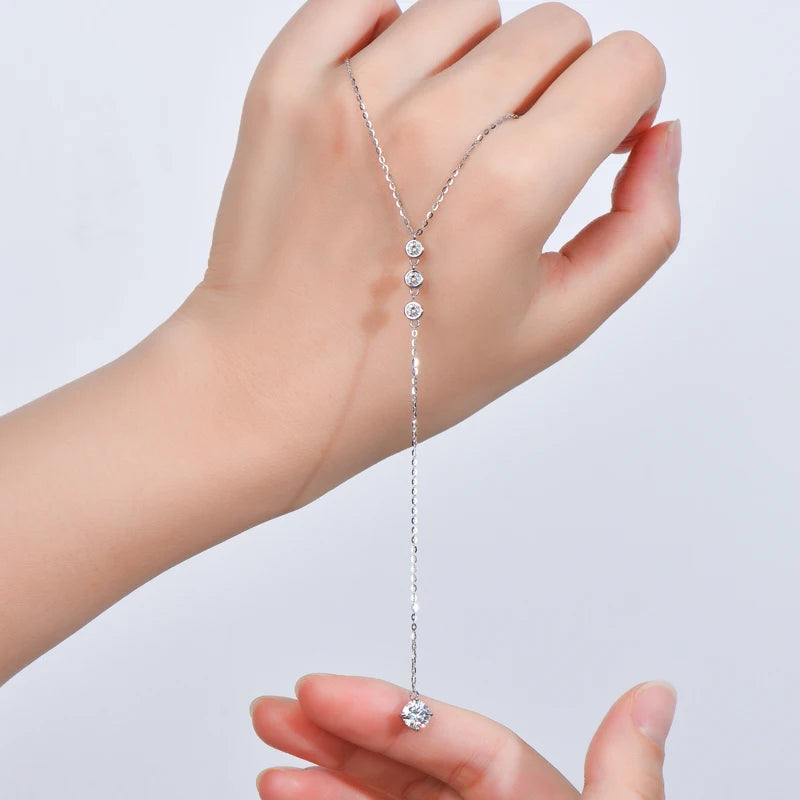 OXTAO Real 925 Sterling Silver Y-Shaped Necklace D VVS1 Moissanite Pendant Necklace for Women Birthday Jewelry Gift Certified