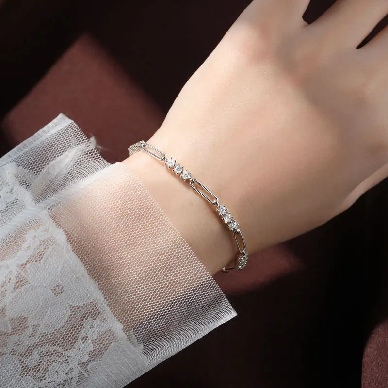 OXTAO 3MM Moissanite Bracelet For Women 925 Sterling Silver Adjustable Chain Bracelets Luxury Fashion Jewelry GRA Certified