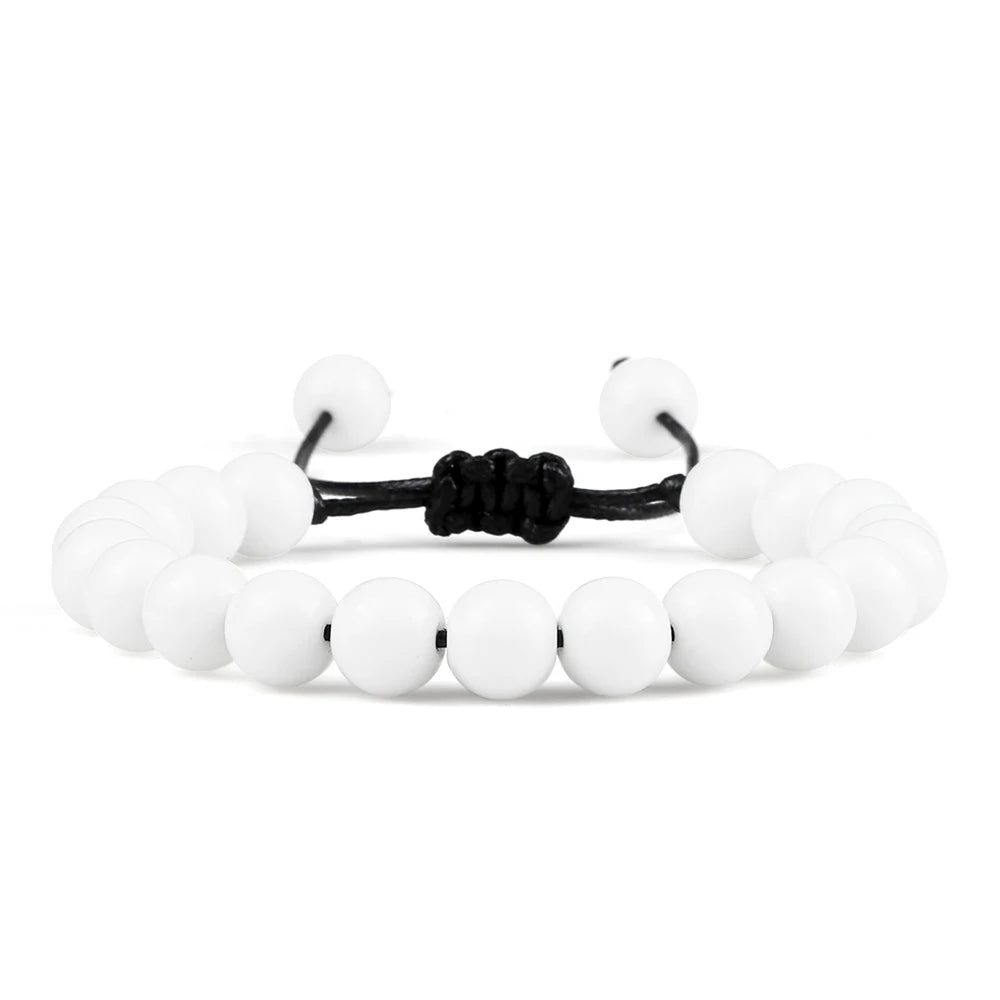 Adjustable Couples Bracelets 8mm Beads Black White Braiding Macrame Lovers Bracelet For Women Men Distance Jewelry Pulseras